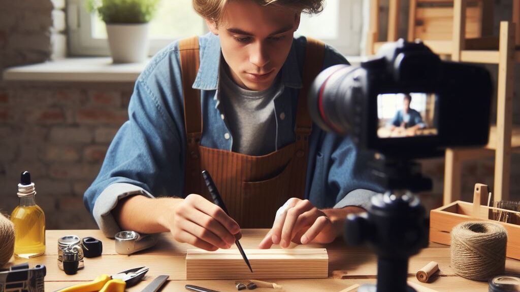 Блогер снимает на камеру как делает diy