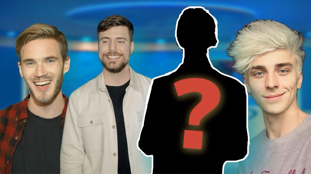 Видеоблогеры крупным планом, среди которых PewDiePie, MrBeast, Влад А4